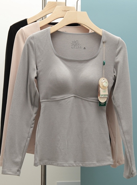 香月明美保暖上衣女秋冬磨毛蚕丝乳胶杯带胸垫内搭打底内衣65821