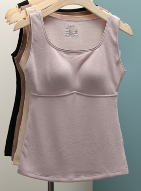 保暖背心女带胸垫免穿文胸2025秋冬厚蚕丝羊毛防寒打底内衣65816