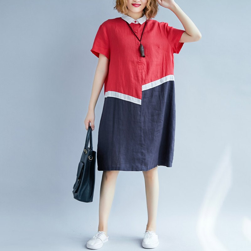 棉麻棉绸休闲连衣裙2019新款夏衬衫(用10元券)