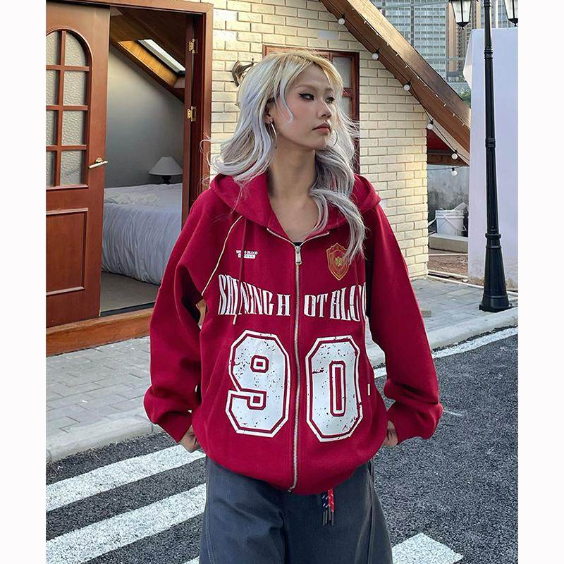 休闲连帽卫衣外套美式复古宽松