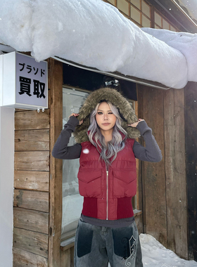 YAMMYUKI美式可拆卸毛领连帽马甲女秋冬辣妹设计感叠穿背心外套