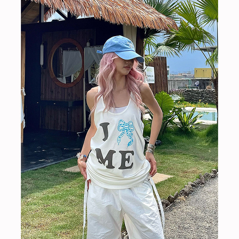 字母印花运动休闲沙滩背心吊带