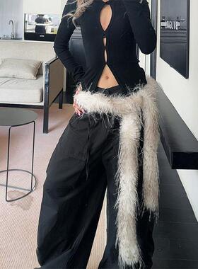 YAMMYUKI辣妹爵士仿貂毛百搭腰间配饰围巾y2k毛茸茸屁帘显瘦腰带