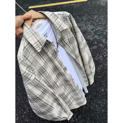 复古格子灯芯绒长袖衬衫男款秋季