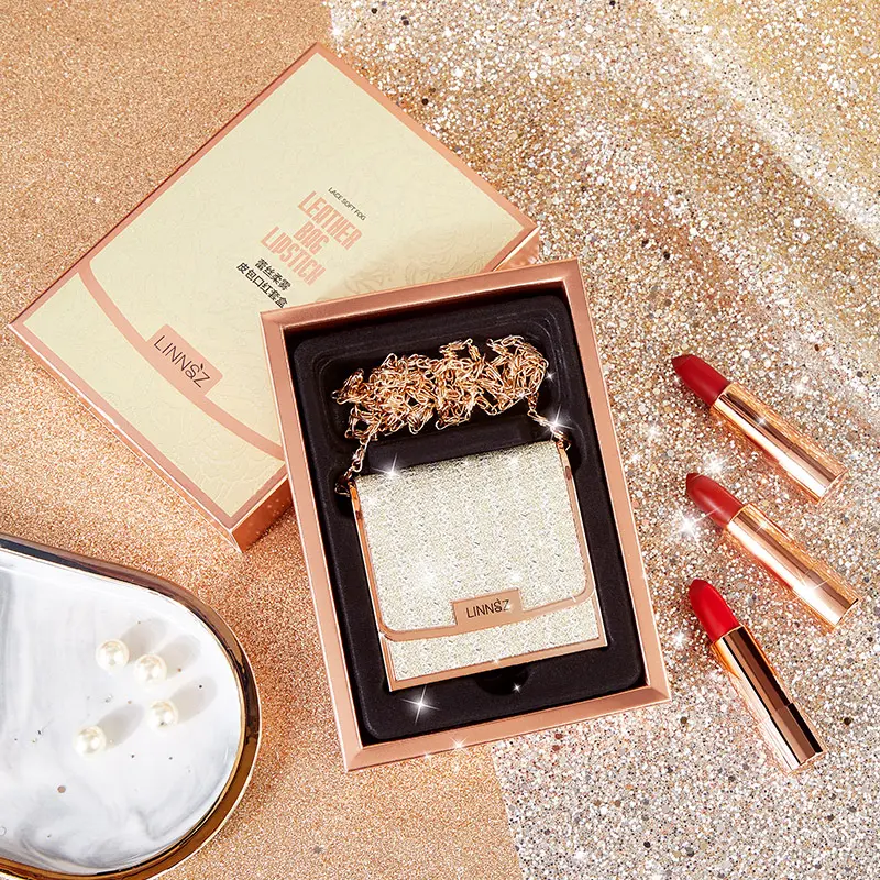 礼物套盒LINNSZ琳妆蕾丝柔雾皮包口红套装三支装皮包哑光小众礼物