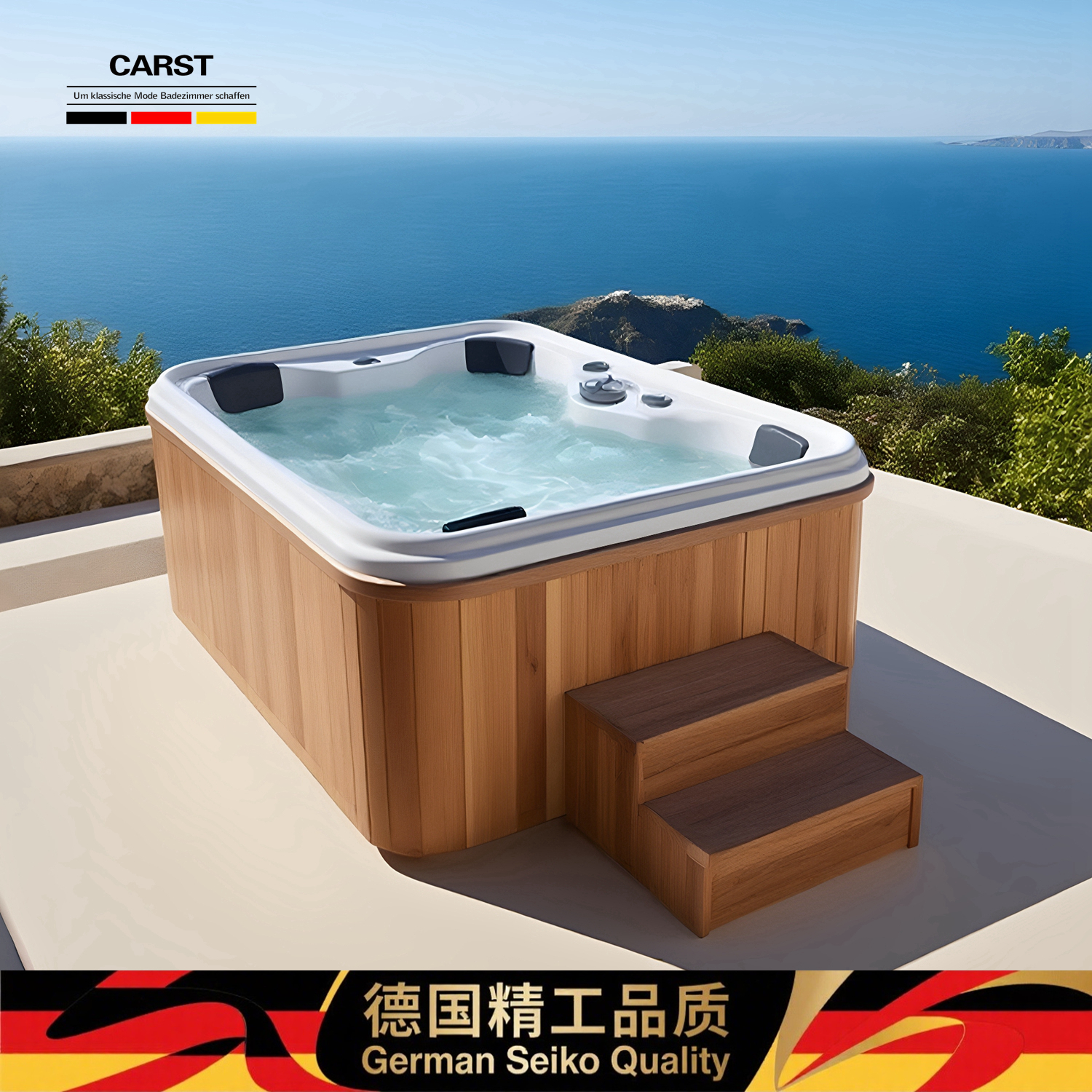 德国精工卫浴户外浴缸独立式六座位2米冲浪按摩恒温加热SPA大池