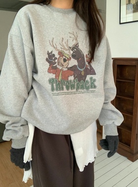 直邮 东大门代购 UNCOVER卡通圆领宽松加绒套头卫衣女秋冬新款