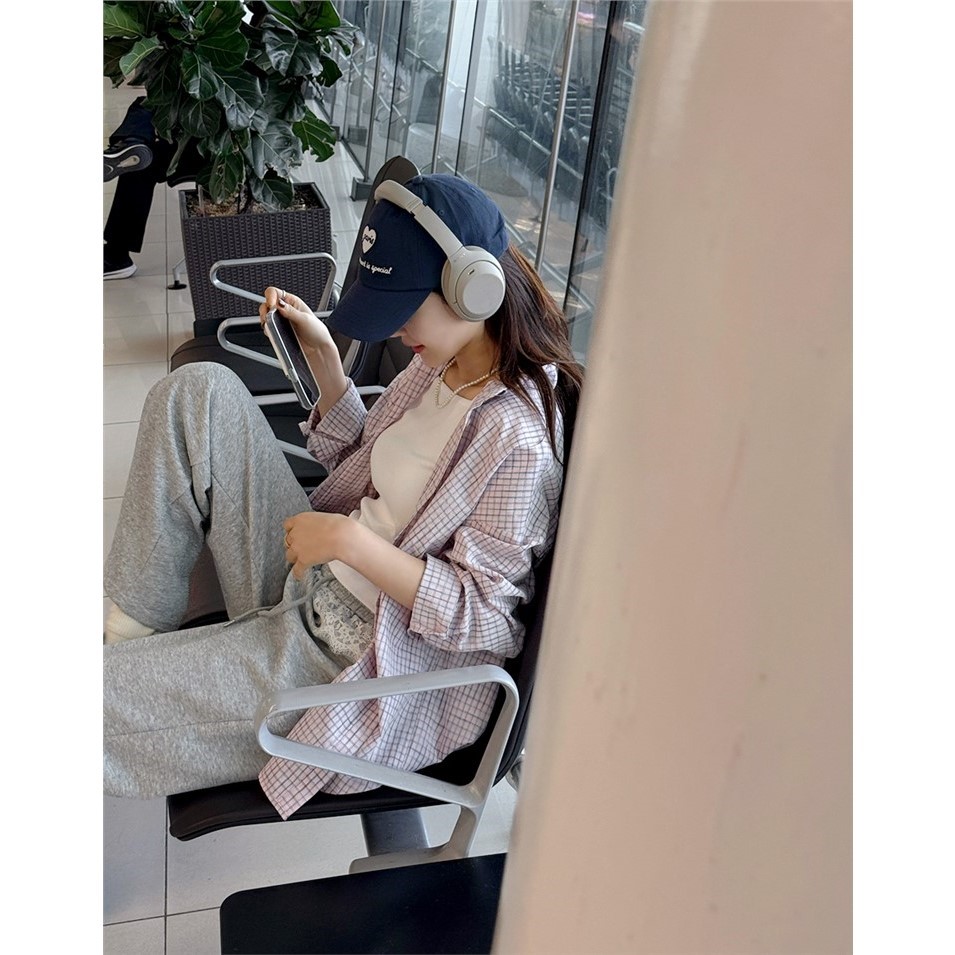 直邮 首尔印象韩代 25fw 韩系休闲百搭细格子翻领长袖衬衫女秋装