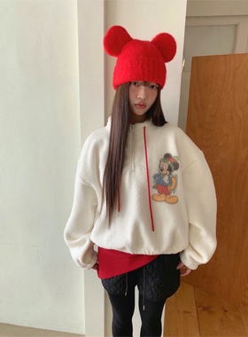 直邮 首尔印象韩代 25fw rami.j可爱米奇抽绳拉绒套头卫衣女秋冬