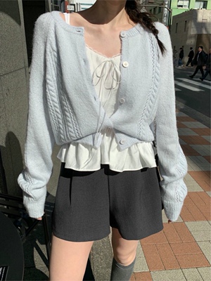 直邮 首尔印象韩代 26ss mellounge少女风温柔镂空针织开衫毛衣女