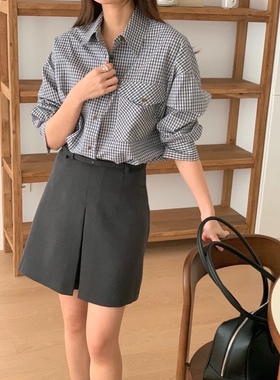 直邮 VOLANT 25fw 简洁百搭少女感格纹宽松长袖衬衫秋季新款