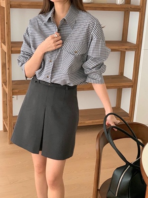 直邮 VOLANT 25fw 简洁百搭少女感格纹宽松长袖衬衫秋季新款