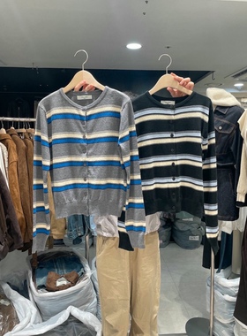 直邮 首尔印象韩代 25fw CELLONA 清新条纹单排扣针织开衫女秋