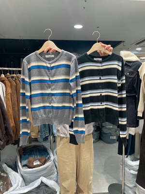 直邮 首尔印象韩代 25fw CELLONA 清新条纹单排扣针织开衫女秋