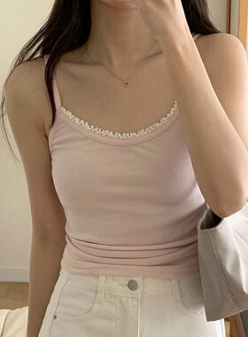 直邮 首尔印象韩代 26ss 少女风温柔花边修身显瘦无袖吊带背心