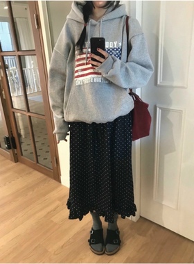 直邮 首尔印象韩代 25fw appear木耳边波点直筒半身裙秋冬新款