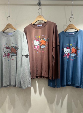 直邮 J.needs韩国代购正品 可爱KITTY猫印花圆领长袖T恤女秋新款