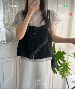 包邮 首尔印象韩代 26ss JNE短款抹胸吊带短袖衬衫两穿法套装
