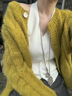 直邮 wearraw 25fw 韩国东大门 温柔绞花软FUFU圆领针织开衫女