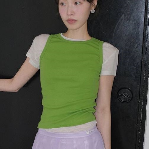 包邮 首尔印象韩代25夏季新款东大门beginning养眼绿色修身背心女