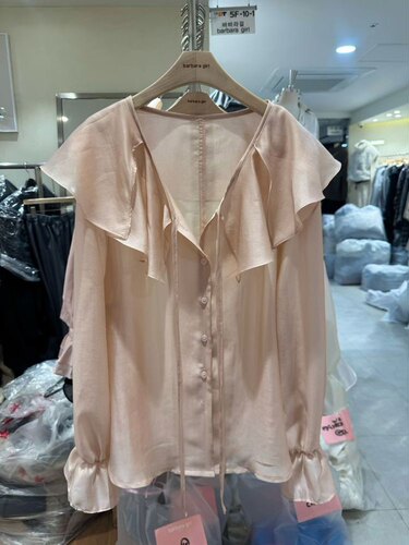 BARBARA GIRL  26SS 东大门代购温柔荷叶边系带天丝长袖衬衫早春
