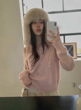 直邮 首尔印象韩代 25fw Miel博主同款V领宽松套头毛衣针织纱你女