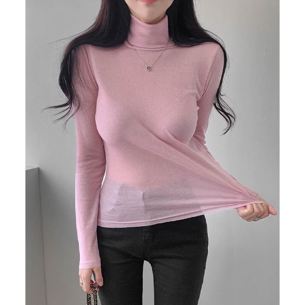 包邮 东大门代购 高级感微透大弹力高领打底长袖T恤女秋冬新款