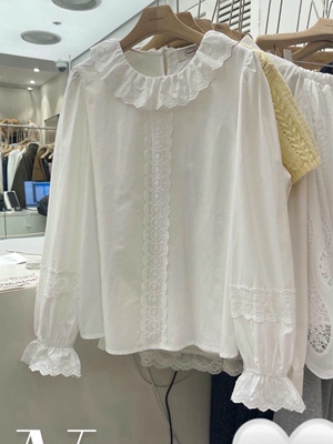 直邮 首尔印象韩代 25fw peppersalt温柔镂空提花花苞袖衬衫女