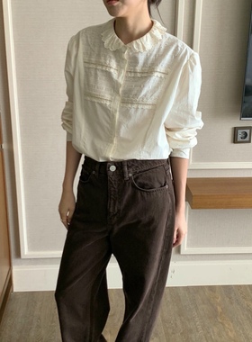 直邮 seconddress 25fw 软妹甜美镂空花边小荷叶领衬衫女秋季新款