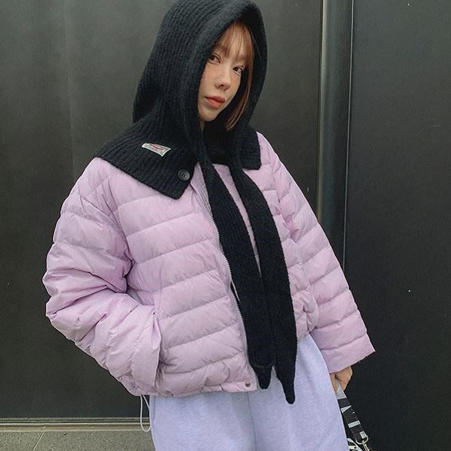 包邮 东大门代购  温油紫色拉链排骨棉衣抽绳下摆外套女秋冬新款