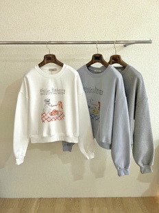 直邮 东大门代购 EMPTY可爱吃面条小狗加绒少女风套头卫衣秋冬新