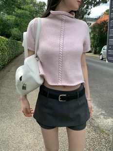 直邮 wearraw 25fw 简约高级感卷边高领短袖套头针织衫女秋季新款