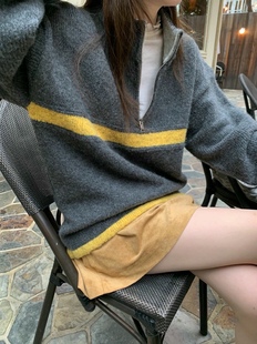 直邮 wearraw 25fw 韩国东大门休闲拉链立领宽松套头毛衣针织衫女