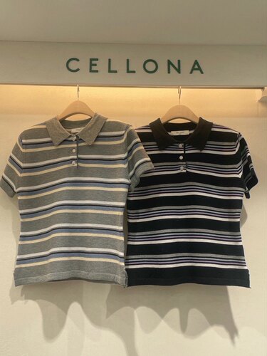 直邮 首尔印象韩代 26ss cellona撞色条纹POLO翻领休闲短袖T恤女