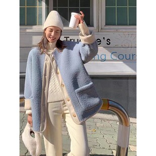 包邮 首尔印象韩代 25fw 皮毛一体温暖羊羔绒连帽棉衣外套女冬装