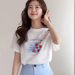 包邮 首尔印象韩代 26ss 少女风可爱草莓印花圆领棉质短袖T恤上衣