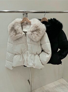 直邮 eosia 25fw 东大门代购毛毛大翻领抽绳收腰保暖棉衣外套女