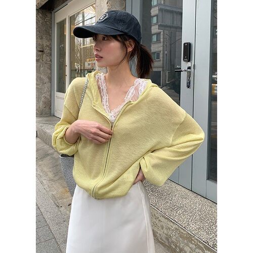 直邮 首尔印象韩代 26ss 简约连帽宽松薄款透气防晒针织开衫女夏