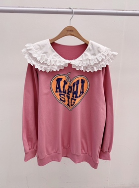 直邮 首尔印象韩代 LOVABLE蕾丝花边荷叶领宽松套头卫衣女25秋新