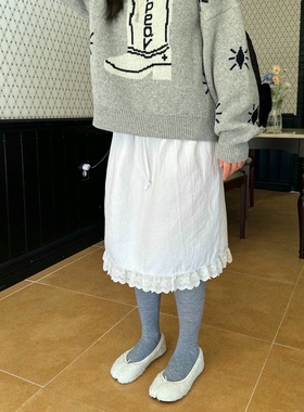 直邮 首尔印象韩代 25fw appear少女风镂空提花白色松紧腰半身裙