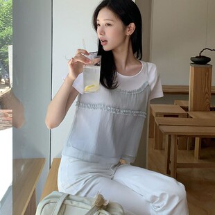 首尔印象韩代 26ss 博主同款清新少女天蓝色木耳边轻薄外搭吊带