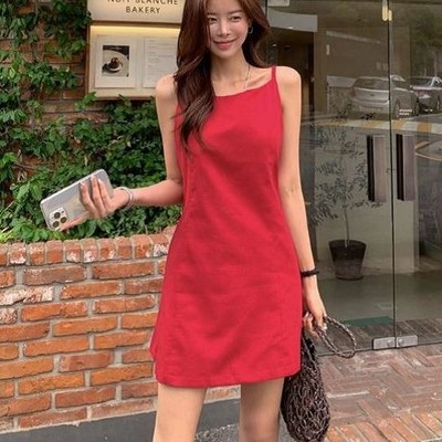 包邮 首尔印象韩代25夏季新款 东大门themood红茶风拉链吊带裙