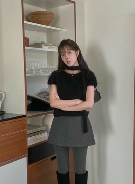 直邮 首尔印象韩代 25fw MIEL温柔舒适柔软短袖套头毛衣+脖带女