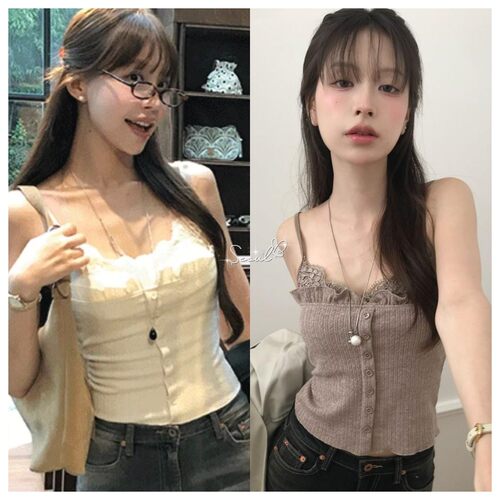 cloudemotion同款 首尔印象韩代 26fw 纯欲蕾丝吊带荷叶边内搭女