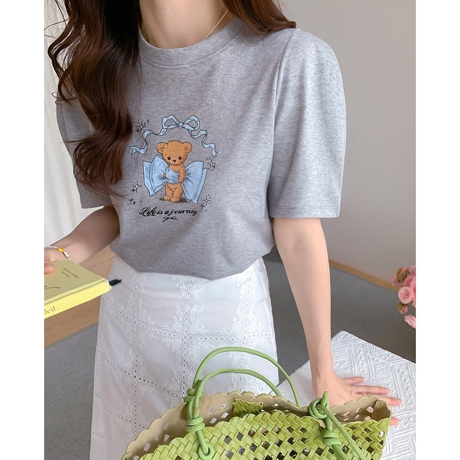 包邮 首尔印象韩代 26ss 卡通可爱少女风婚礼小熊短袖T恤女上衣