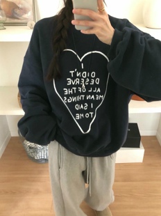 现直邮 forneed 25fw 爱心字母宽松圆领加绒套头卫衣女秋冬新款