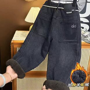 一条过冬棉裤 男童加绒裤 羊羔绒直筒牛仔裤 儿童冬季 子秋冬2025新款