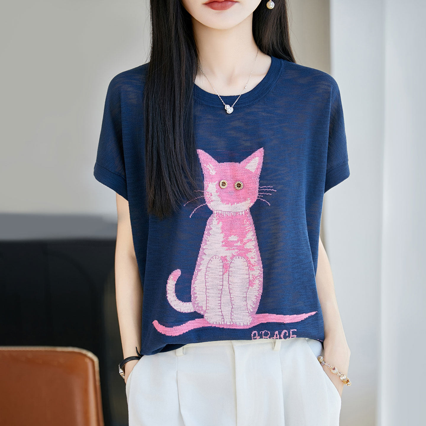圆领桑蚕丝短袖Tt恤女