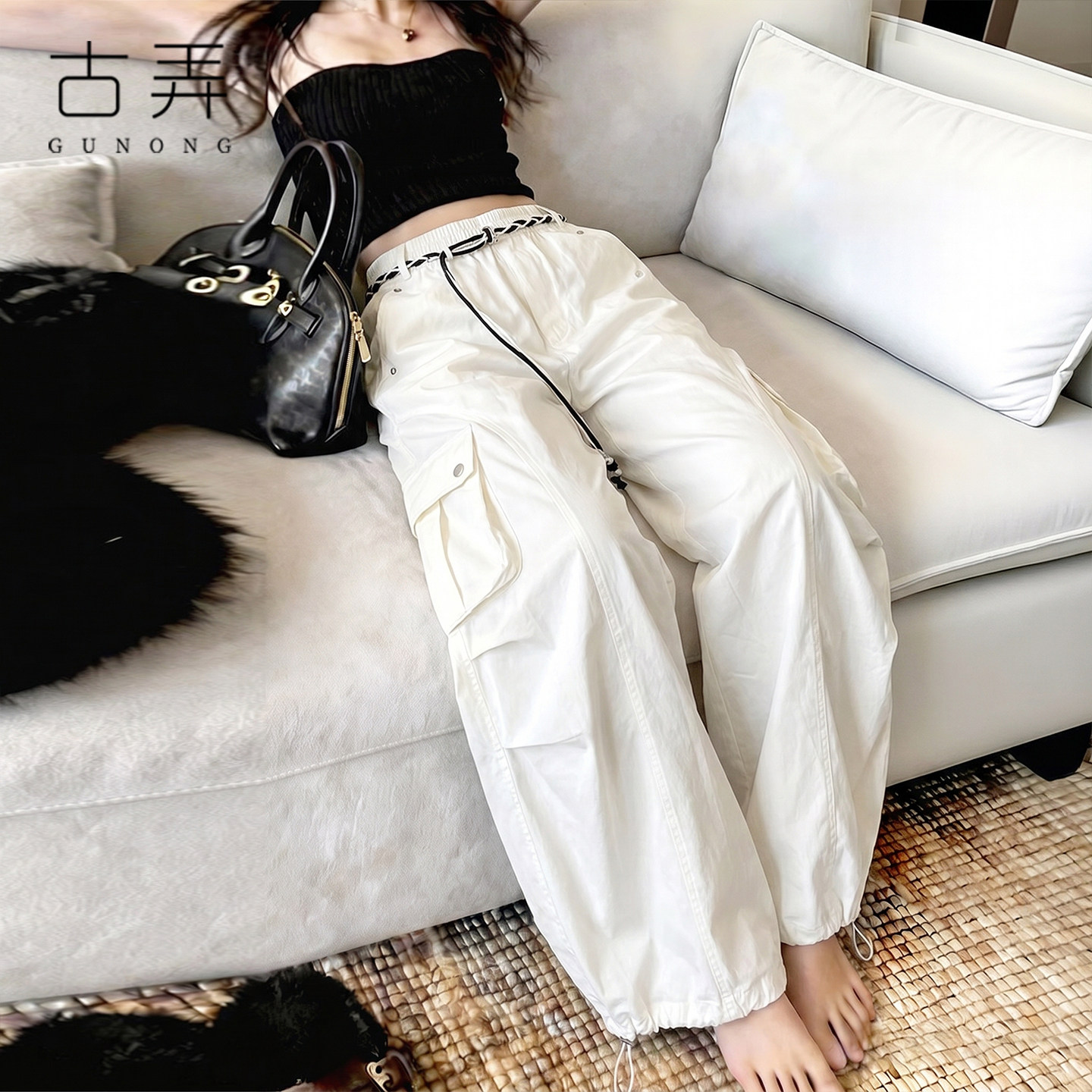 工装风多口袋阔腿裤女2026夏季薄款宽松显瘦高腰垂感休闲裤弯刀裤