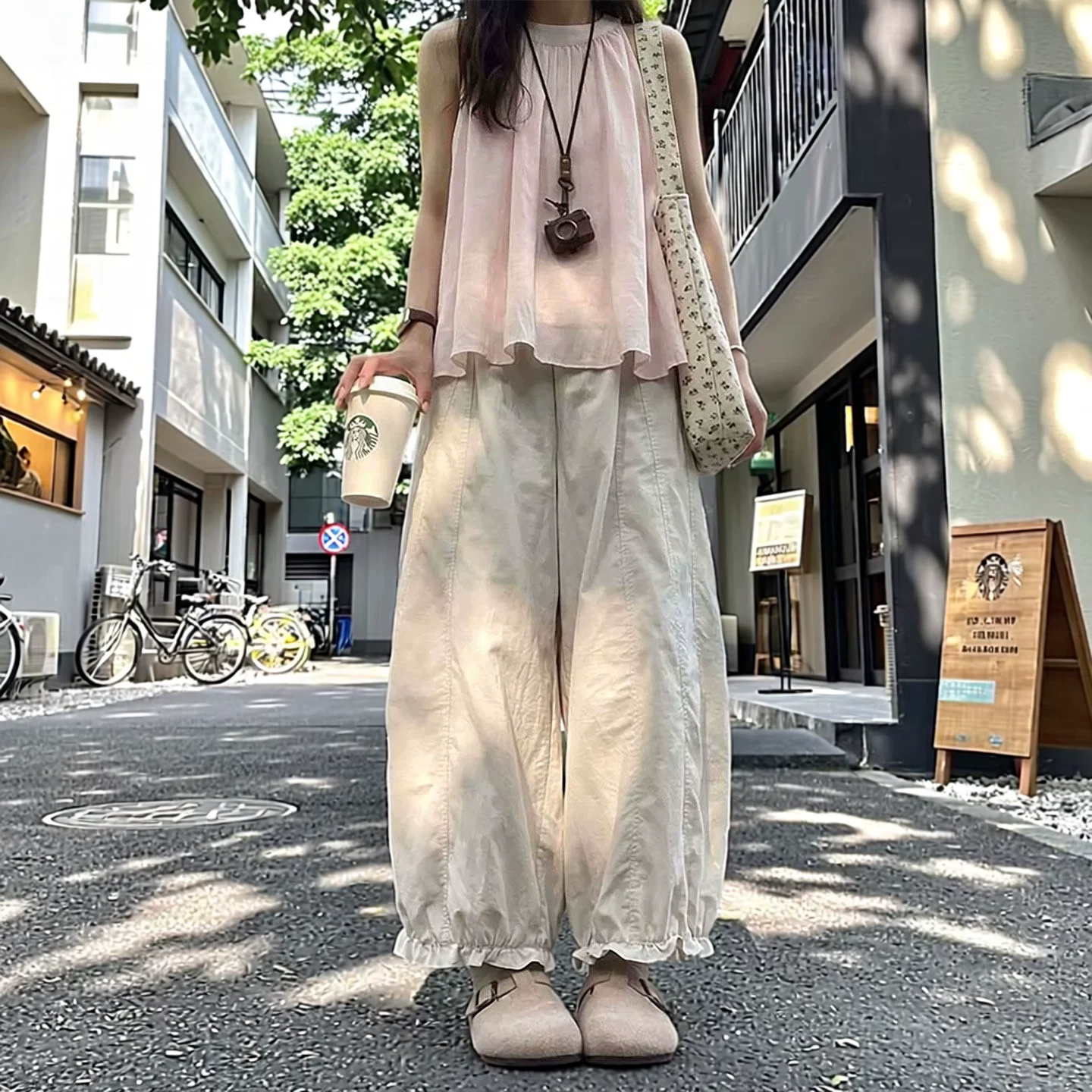 灰色九分花苞裤女夏薄款宽松休闲梧桐裤小个子冰丝防晒灯笼运动裤